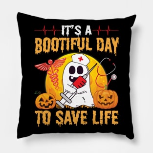 Pumpkin Heart Ghost Nurse It's A Bootiful Day To Save Life Pillow
