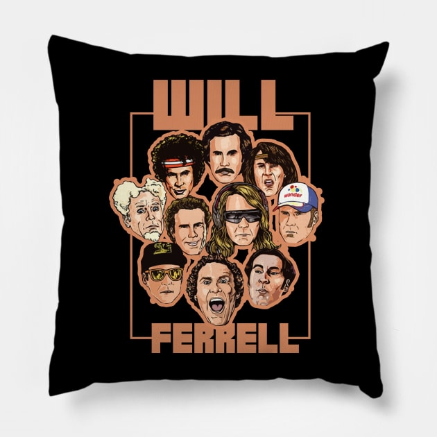 will ferrell many face Pillow by Mortensen