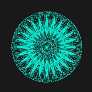 Mandala (cyan on black) T-Shirt