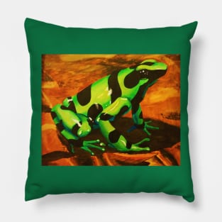 Poison Dart Arrow Frog--Black and Green Pillow