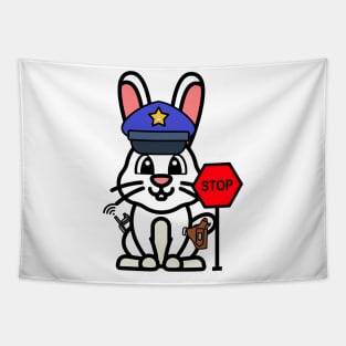 Funny white rabbit is a policeman Tapestry
