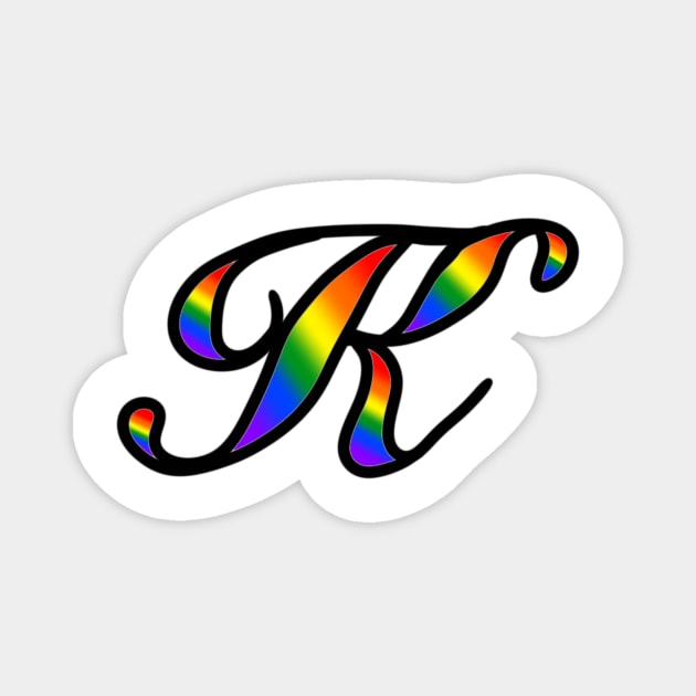 Rainbow Cursive Letter K Magnet by JennaBunnies