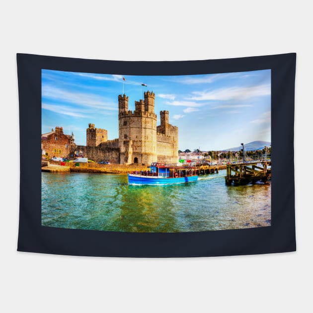 Caernarfon Castle Boat Trip Tapestry by tommysphotos