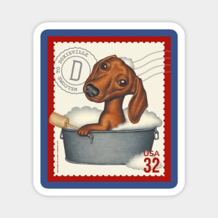 Cute Doxie in tin bathtub with bubbles Magnet