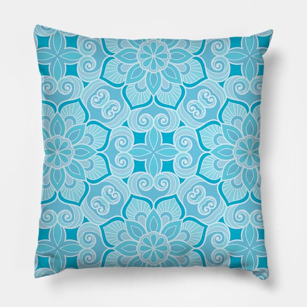 Ornamental floral mandala blue #2 Pillow by GreekTavern