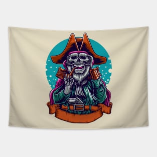 Skull Pirates Illustration Tapestry