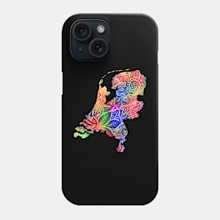 Colorful mandala art map of Netherlands with text in multicolor pattern Phone Case