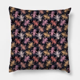 Colorful Bees on Navy Blue Pillow