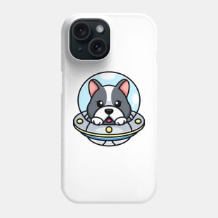 Cute dog flying with spaceship ufo cartoon Phone Case