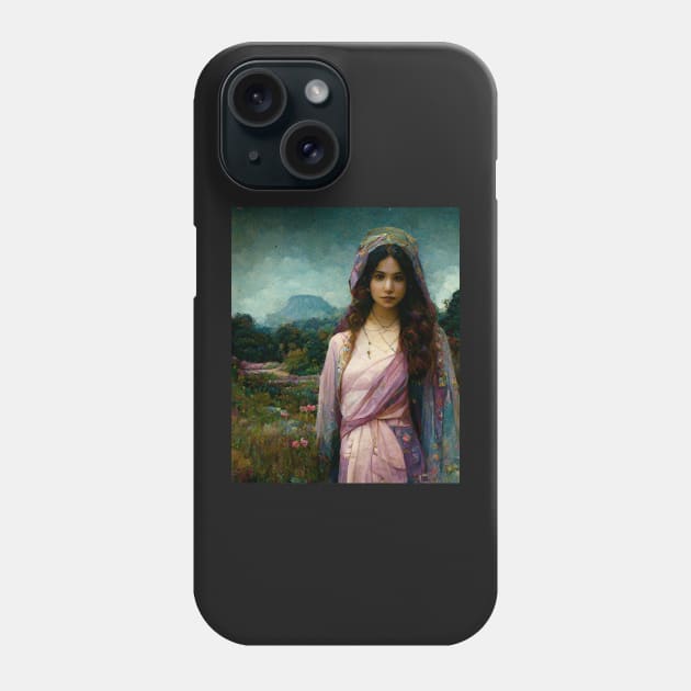 Mary Magdalene, Beautiful Woman, Silk Clothes, Surrounded by a Lush Natural Landscape, Pastel Colors, Mystic, Fantasy, Highly Detailed, Fineart Phone Case by AntielARt