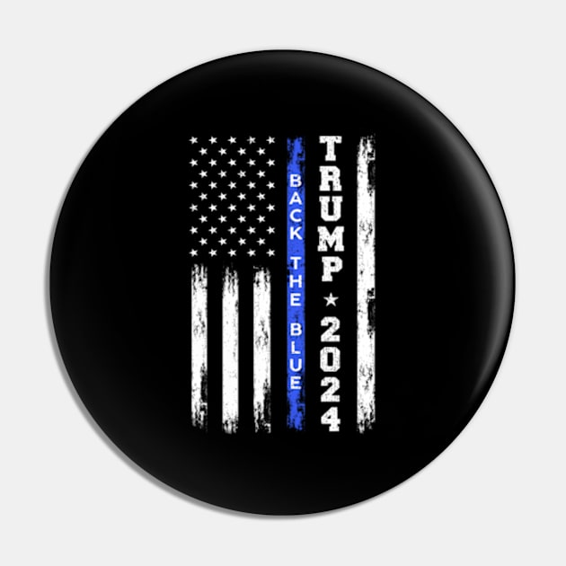 Pro Trump 2024 Back The Blue Thin Blue Line American Flag Pin by lam-san-dan