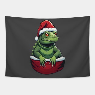 Lizard in santa hat christmas pocket design Tapestry