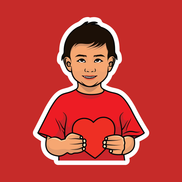 Cute Boy Holding Heart with Showing Emotion Sticker design vector illustration. People holiday icon concept. People holding hearts. People expressing love concept. by AlviStudio