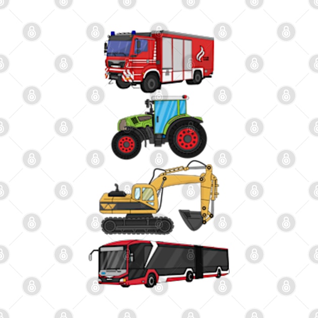 Fire engine, tractor, excavator, bus by IDesign23