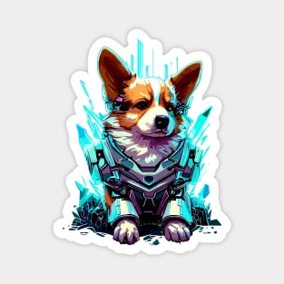 Cyber blue neon robot corgi Magnet