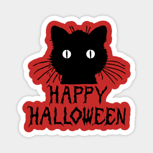 Cute Black Halloween Cat with Whiskers Happy Halloween Magnet