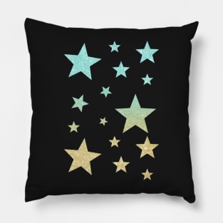 Teal Gold Ombre Faux Glitter Stars Pillow