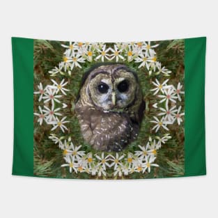 Majestic Owl Surrounded by Wildflowers Tapestry