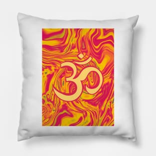 Red and Yellow Vibrant Om Hindi Graphic Pillow