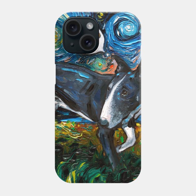 Black and White Bull Terrier Starry Night Phone Case by sagittariusgallery