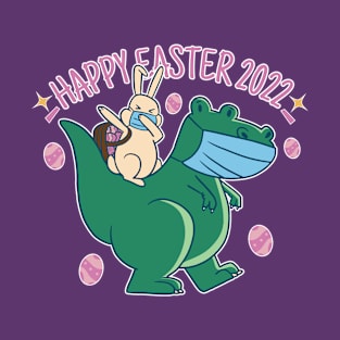 Happy Easter 2022 Bunny Riding T-Rex with COVID Masks T-Shirt