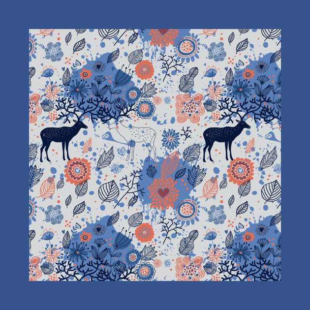 Discover Blue Forest Deer Pattern - Deer Pattern - T-Shirt