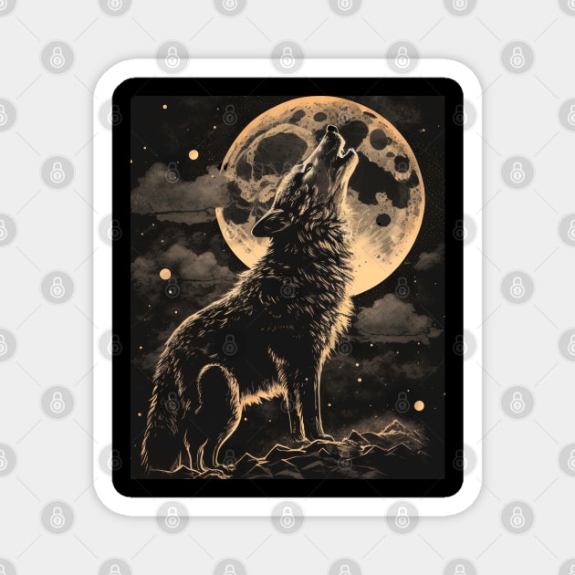 Howling Wolf At The Moon Vintage Wolf For Wolf Lovers Magnet by RetroZin