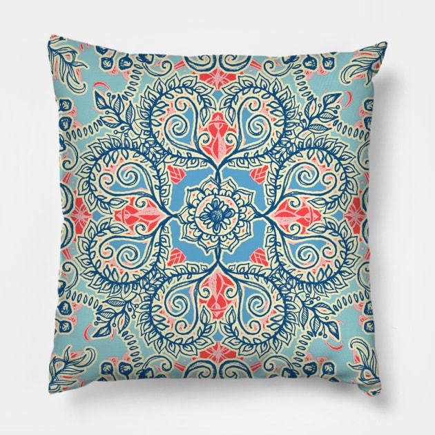 Gypsy Floral in Red & Blue Pillow by micklyn