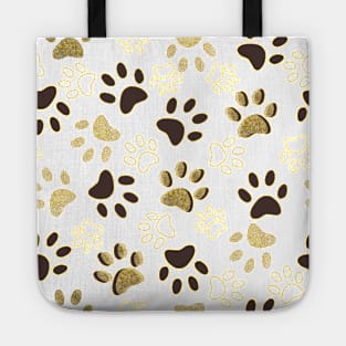 Gold and Brown Shining Paw Prints Tote