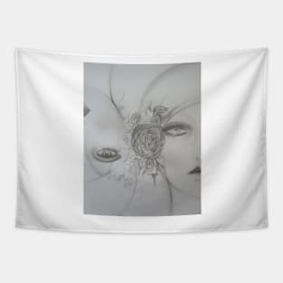 art poster pencil graphic 70s gift shop print art deco roses girl turban fashion Tapestry