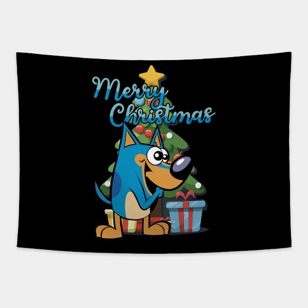 Bluey Merry Christmas Tapestry by Tezatoons