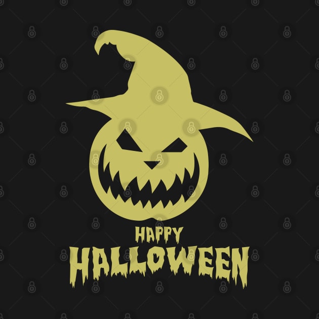 Happy Halloween With Gold Scary Pumpkin by anbartshirts