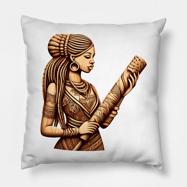 Afrocentric Woman Wooden Carving Pillow by Graceful Designs