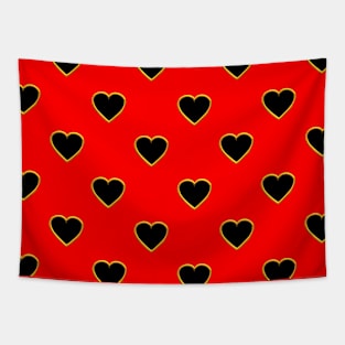 Black Hearts of Red Background Tapestry