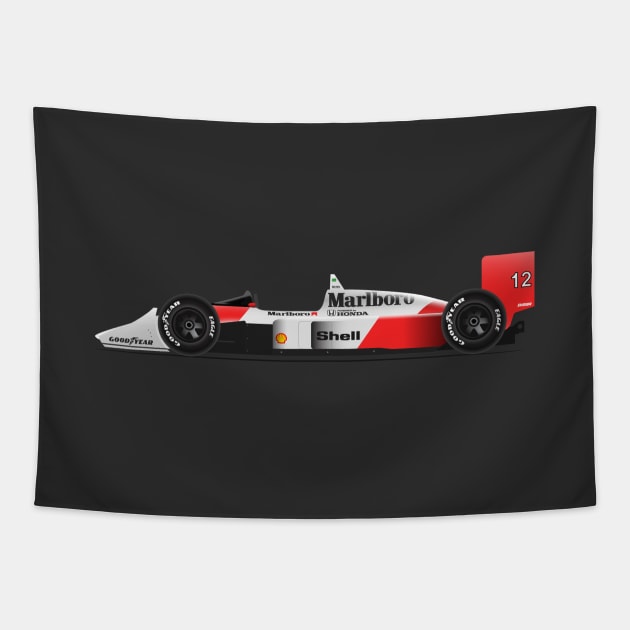 Ayrton Senna's McLaren Honda MP4/4 Illustration Tapestry by Burro Wheel