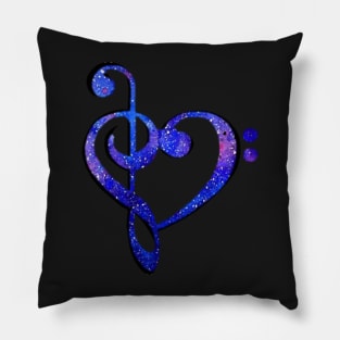 Music Clef Heart Galaxy Bright Blue and Purple Pillow
