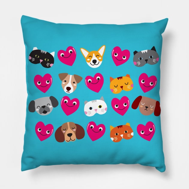 Cat Loves Dog Loves Cat Pillow by littleoddforest