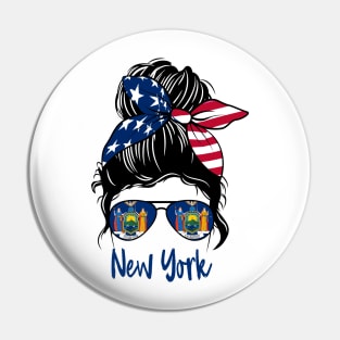 New York girl Messy bun , American Girl , New York Flag Pin