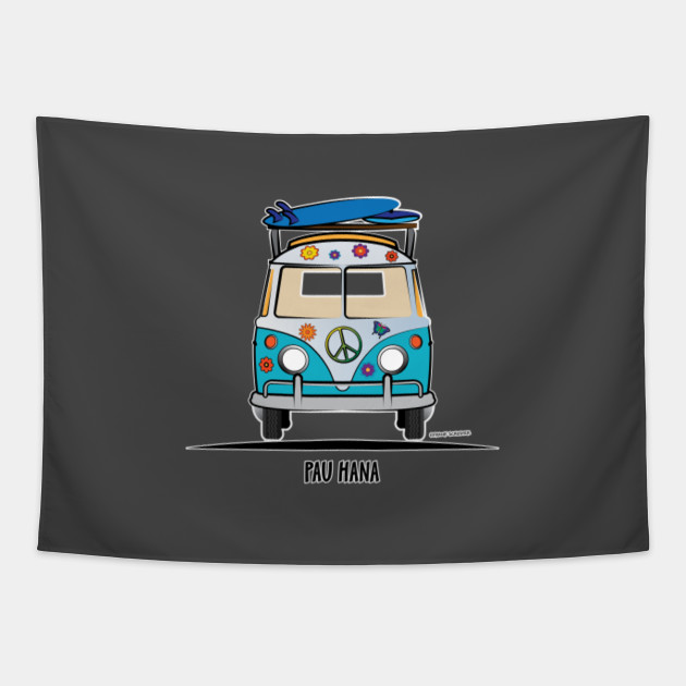 Pau Hana Surfer Van Hippie Bus Teal Front Vw Bus Tapestry Teepublic
