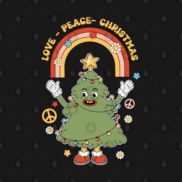 Love Peace Christmas Funny Retro Christmas Tree by BadDesignCo