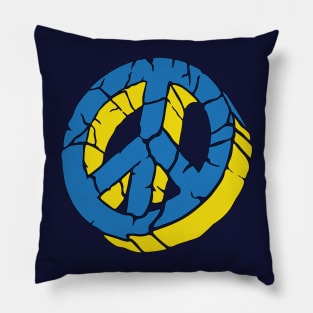 Blue and Yellow Peace Sign Ukraine Flag Colors Peace Symbol Pillow