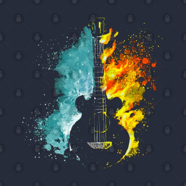 guitar silhouette with water and fire by mehdime