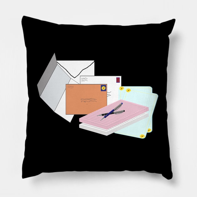 Snail Mail Happy Mail (Stacked Version – Black Background) Pillow by Art By LM Designs 