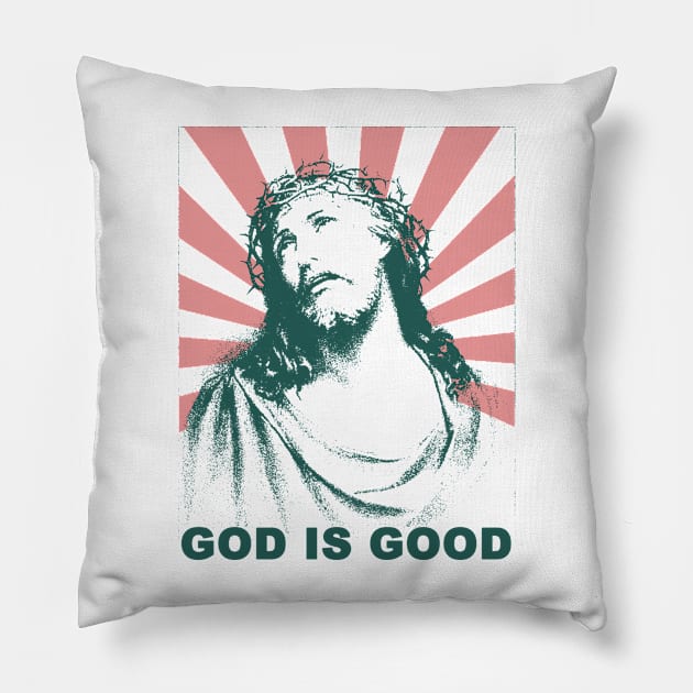 vintage retro jesus god is good Pillow by psninetynine