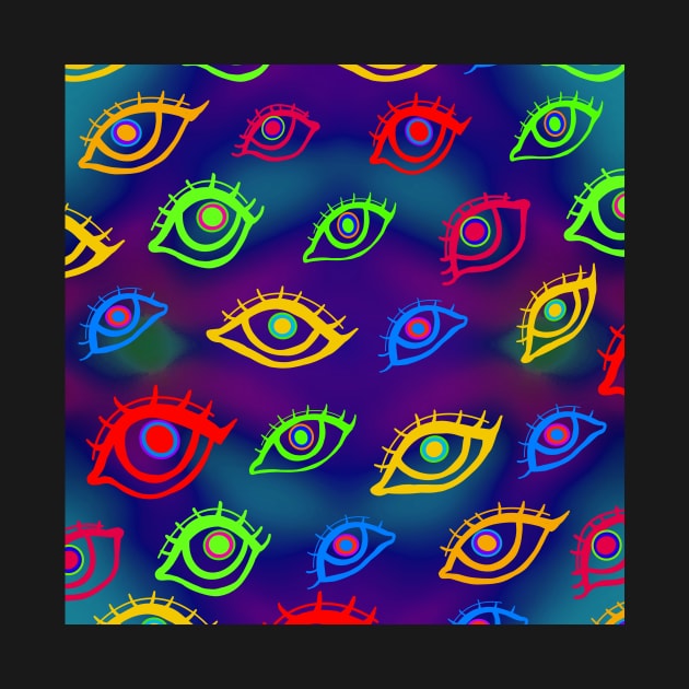 Fun Colorful Neon Psychedelic Trippy Eyes Pattern by galaxieartshop