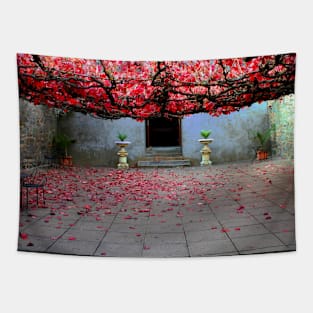 Vine covered courtyard Tapestry