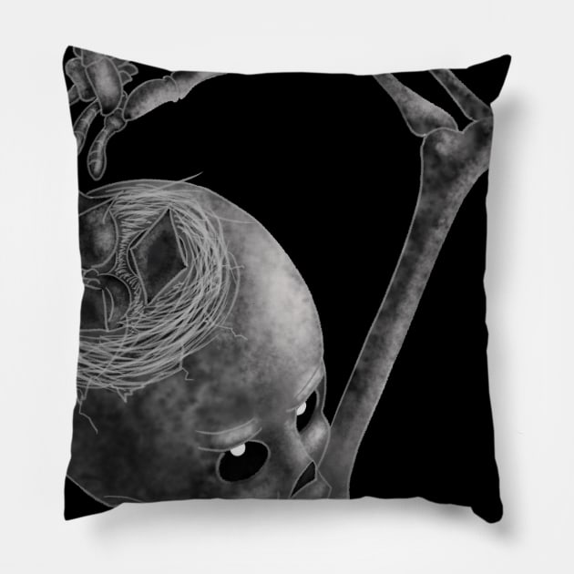 Skeleton feed chicks bw Pillow by Zimart