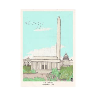 Washington DC USA Capital Landmarks Illustration T-Shirt