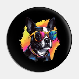 Boston Terrier with a splash of color Pin