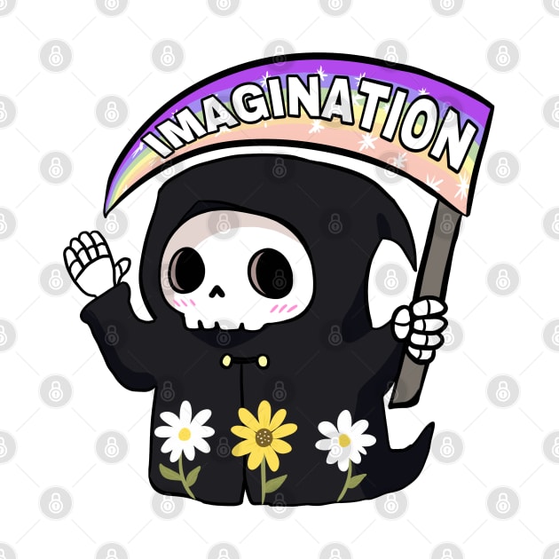 Cute grim reaper rainbow imagination with daisy flowers by Yarafantasyart